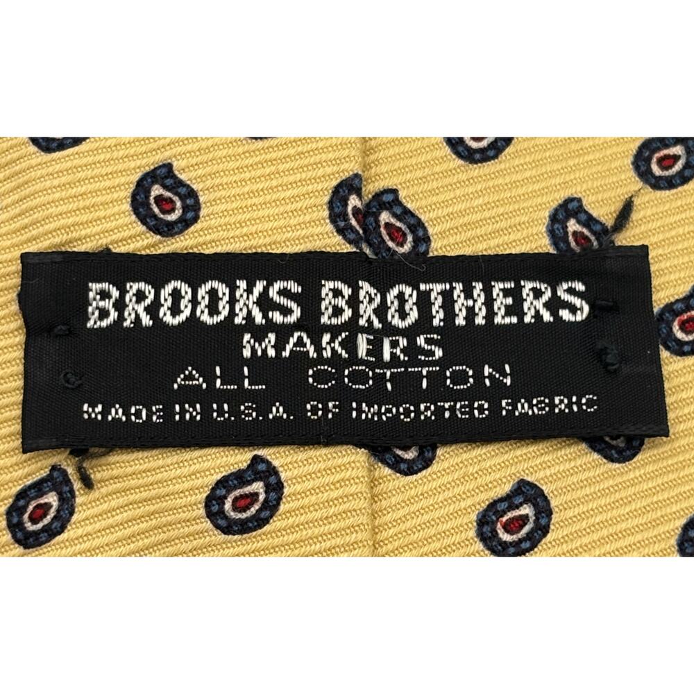 Brooks Brothers Makers Mens Cotton Tie Geometric Yellow Blue Made USA Preppy - Picture 2 of 7